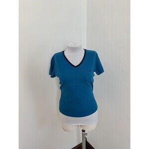 Ralph Lauren Sport VTG y2k 2000s Blue Green Short Sleeve V-Neck T-Shirt M Cotton